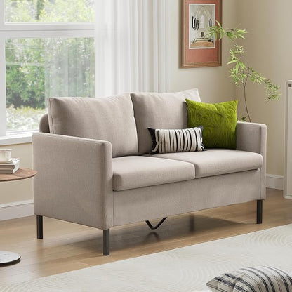TYBOATLE Modern Beige Small Loveseat Sofa Couch for Living Room, 51 Inch Upholstered 2-Seater Love Seats w/Iron Legs for Compact Small Space, Apartment, Bedroom, Dorm, Office