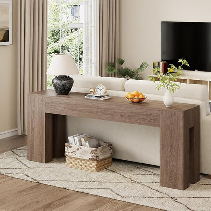 Epecoya Extra Long Sofa Console Table for Entryway Living Room, 79-Inch Farmhouse Wood Behind Couch Table, Rectangular Accent Console with Wooden Double Base for Hallway Foyer Entrance, Light Brown