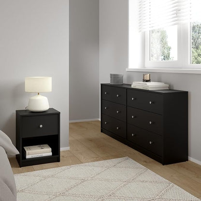 Tvilum Portland Black 3-Piece Bedroom Set - 6 Drawer Double Dresser and Nightstand Set of 2