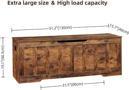 VANKILEY 51.2"Storage chest extra large,storage bench with 2 safety hinges,Shoe Bench,51.2*15.7*19.1inches,wooden trunk for bedroom,livingroom,entryway,Supports 220 lb,Easy Assembly(Rustic brown)