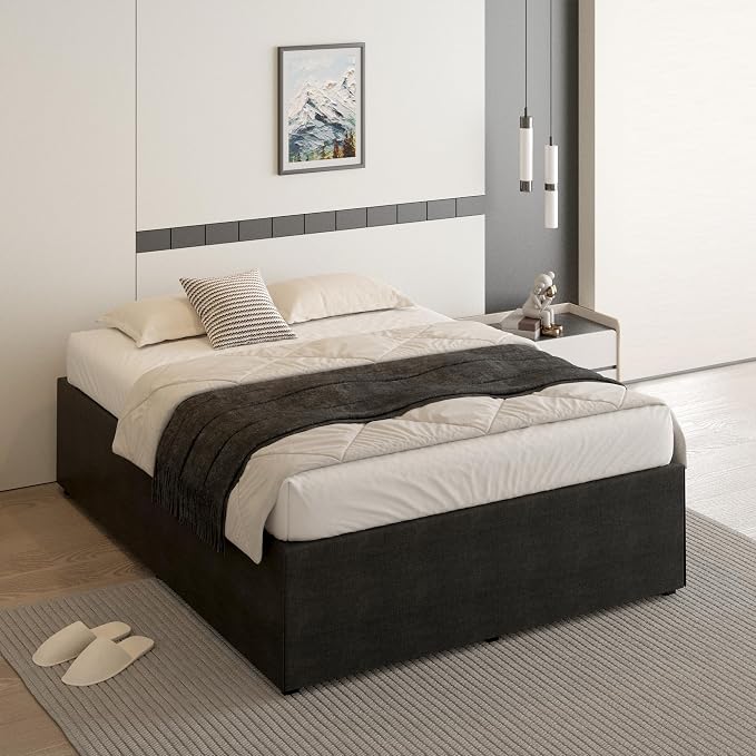 Cieemine 18 Inch King Size Bed Frame with Black Bed Cover, Metal King Size Platform Bed Frame No Box Spring Needed, Heavy Duty Mattress Foundation, Easy Assembly, Noise Free