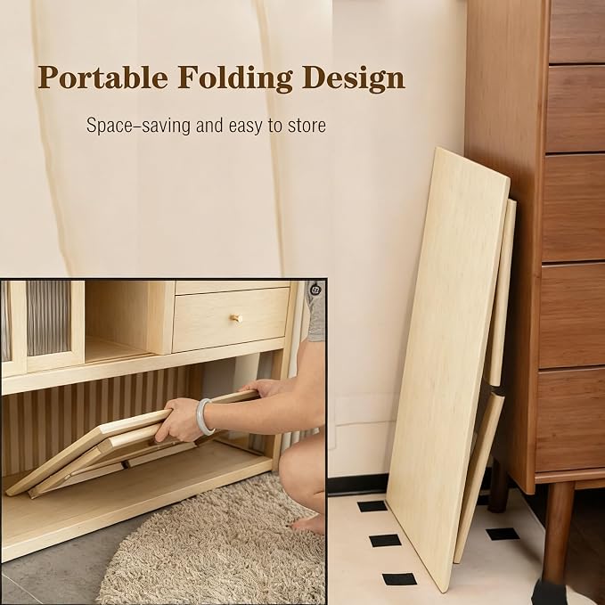 Bamboo Coffee Table Foldable Japanese Floor Desk Folding Low Tea Table No Assembly 26x16x12in Portable Bedroom Living Room Furniture for Dining Working Studing Relaxing (Natural Wood, Large)