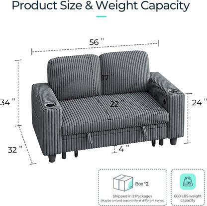LINSY HOME Loveseat Sofa with Storage, Plush Corduroy Love Seat Couch Sectional Couches for Small Space Living Room Apartment Bedroom (Grey)