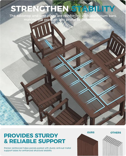 Ciokea Outdoor Patio Dining Chair, HDPE Oversized Porch Chairs with Wide Seat, All-Weather Durable Heavy-Duty Outdoor Furniture for Backyard, Poolside, Lawn & Garden, Brown