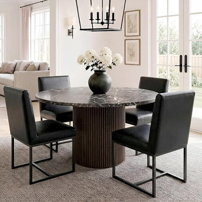 HNY Modern Dining Chairs Set of 4, Upholstered Leather Dining Room Chairs with Ergonomic Back & Metal Frame for Home, Kitchen, Apartment, Black
