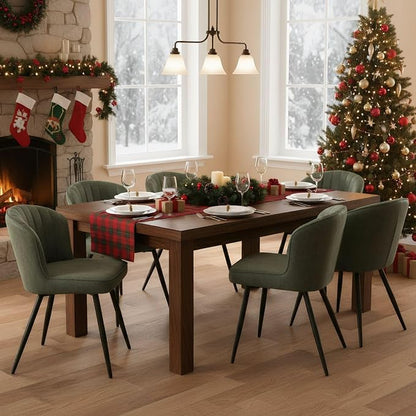 ROCITY Modern Upholstered Dining Chairs Set of 6 Green Leather Dining Room Chairs Armless Kitchen Chair with Black Metal Legs
