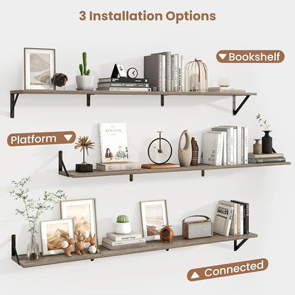 Axeman 55 Inch Floating Shelves | 8 Inch Deep Grey Wall Shelves Set of 2 | 55" W x 8" D Rustic Grey Wood Shelves for Bathroom Kitchen Living Room