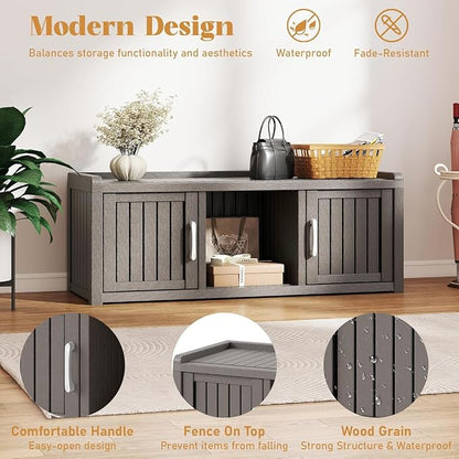 Outdoor Shoe Bench with Waterproof UV-Resistant Indoor Resin Shoe Cabinet Entryway Shoe Cabinet with 2 Doors or Entryway,Living Room,Bedroom,Gray (2 Door)