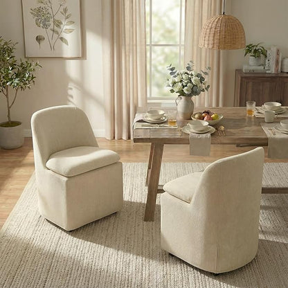 KISLOT Upholstered Dining Chairs with Casters, Washable Cover Modern Dining Room Chairs with Thick Cushion & Sturdy Metal Frame for Kitchen, Living Room, Dressing Room, Sand Fabric, Set of 4