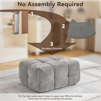 Large Boneless Ottoman, Upholstered Cloud Ottomans for Couch, Oversized Modern Foot Rest for Sectional Couches for Living Room, Foot Stools No Assembly Required, Tufted Ottoman, Light Grey