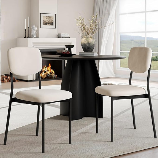 Einhomn Upholstered Dining Chairs Set, Modern Stackable Dining Room Chairs with Soft Velvet Backrest, Kitchen Chairs with Sturdy Metal Legs for Living Room, Restaurant, Set of 2,Cream Beige