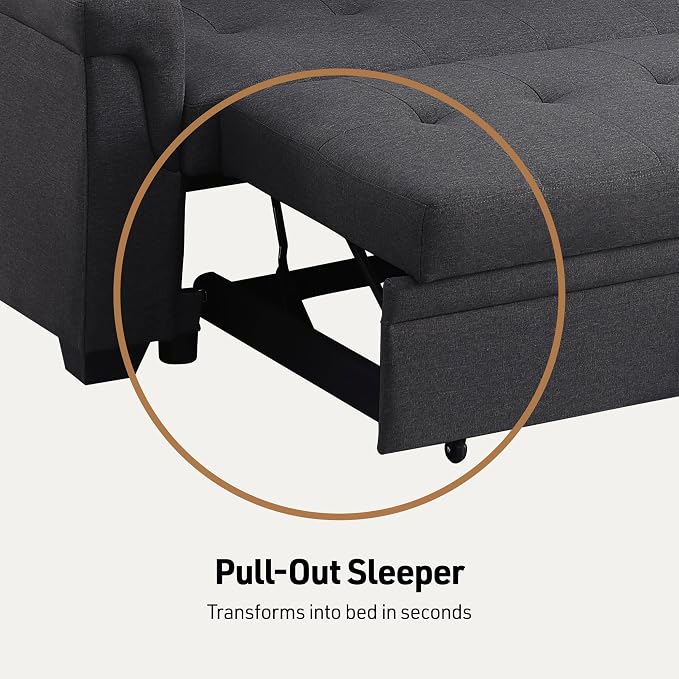 Lilola Home Convertible Sectional Sleeper Sofa Bed 84 Inch, L Shaped Couch with Pull Out Bed, Storage Chaise, Removable Back Cushions for Living Room, Office, Linen Fabric, Dark Gray