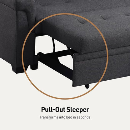 Lilola Home Convertible Sectional Sleeper Sofa Bed 84 Inch, L Shaped Couch with Pull Out Bed, Storage Chaise, Removable Back Cushions for Living Room, Office, Linen Fabric, Dark Gray