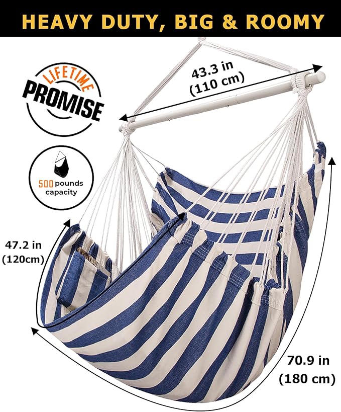 ADVOKAIR Hammock Chair Large 70.9"x47.2", 32% Bigger XXL Hanging Swing Chair with 500lbs Capacity, Heavy Duty Steel Spreader Bar, Extra Roomy Comfort for Adult Indoor Outdoor Bedroom Patio