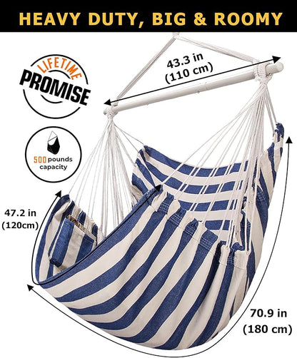 ADVOKAIR Hammock Chair Large 70.9"x47.2", 32% Bigger XXL Hanging Swing Chair with 500lbs Capacity, Heavy Duty Steel Spreader Bar, Extra Roomy Comfort for Adult Indoor Outdoor Bedroom Patio