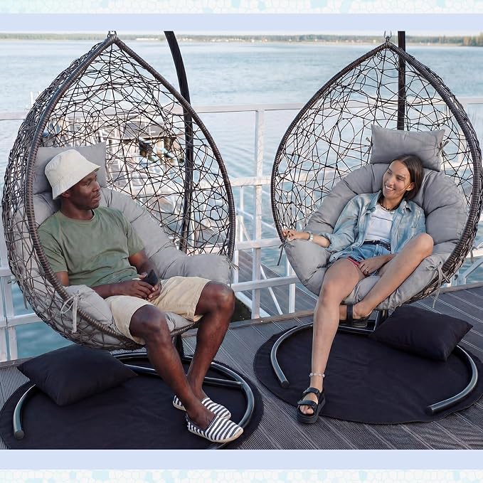 Tudomro Light Gray Waterproof Egg Chair Cushion with Pillow Filling 2.58 kg Replacement Rocking Wicker Chair Cushion 48" x 32" High Back Hanging Swing Hammock Pad Thicken for Outdoor Patio Garden