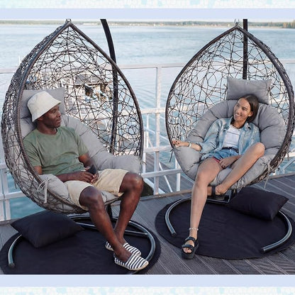 Tudomro Light Gray Waterproof Egg Chair Cushion with Pillow Filling 2.58 kg Replacement Rocking Wicker Chair Cushion 48" x 32" High Back Hanging Swing Hammock Pad Thicken for Outdoor Patio Garden
