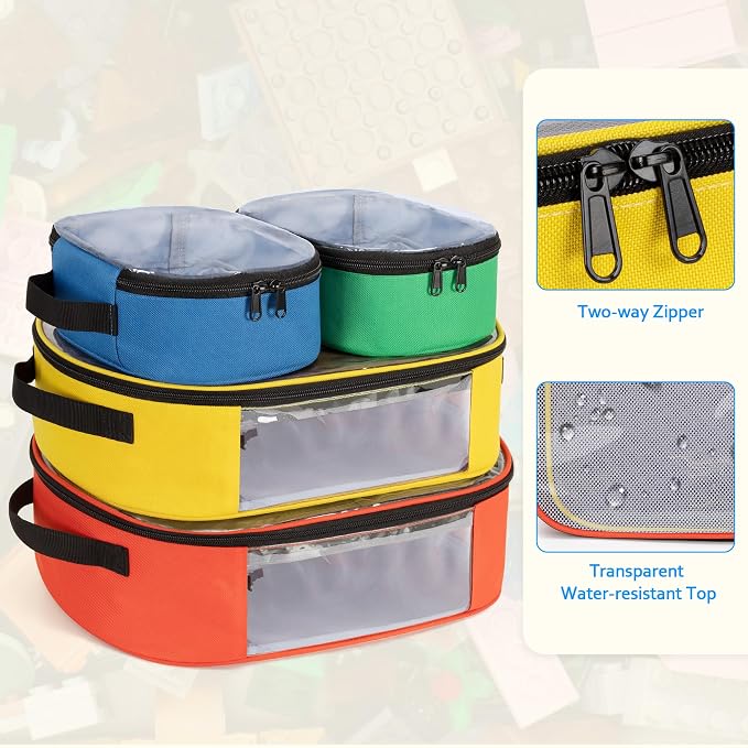 Rexmica 4pcs Toy Storage Organizer Bag for Building Bricks, Travel Bag for Building Blocks, Puzzle, Car Toy, Magnetic Toys, Dolls, Board Game Storage Organizer Case Container