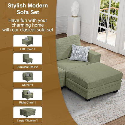 Legend Vansen U-Shaped Modular Sectional Sofa, Corduroy Couch with Ottoman, Deep Seat & Removable Cushion, 6-Seat Oversized Sofa, Easy Assembly for Living Room Apartment