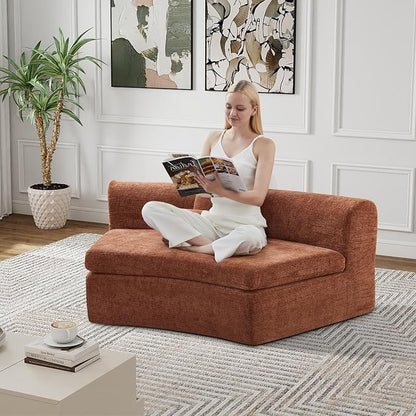 AVZEAR Curved Modular Sectional Sofa, Chenille Upholstered Cloud 1 Seater Couch for Living Room, No Assembly Modern Love Seat Sofa with 1 Bolster Pillows & 1 Square Pillows, High-Density Foam, Orange