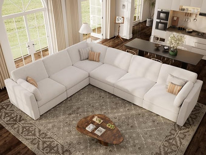 Oversized Modular Sectional Sofa V-Shaped Cloud Couches White | Extra Large Deep Seat Couch for Living Room, 6-Seater Luxury Corner Sofa, Solid Wood Frame, Removable Washable Cover