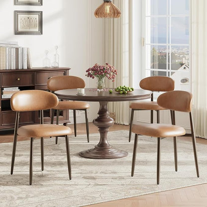 MALOL Dining Chairs Set of 4, Upholstered Kitchen & Dining Room Chairs with Curved Back and Bronze Metal Legs, Comfortable Modern Dining Side Chairs for Dining Room, Kitchen, Brown
