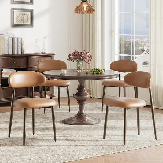 MALOL Dining Chairs Set of 4, Upholstered Kitchen & Dining Room Chairs with Curved Back and Bronze Metal Legs, Comfortable Modern Dining Side Chairs for Dining Room, Kitchen, Brown