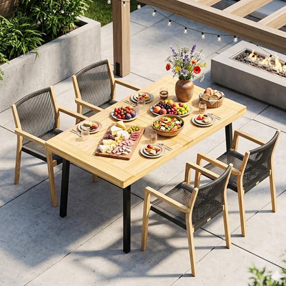 VINGLI 48 Inch Solid Wood Dining Table for 4-6, Oak Rectangular Kitchen Table with Waterproof Tabletop for Indoor & Outdoor Use, Pine Wood Dinner Table for Patio, Dining Room, Kitchen, Apartment
