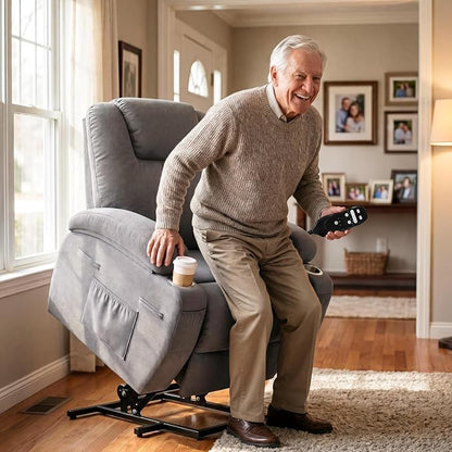 Flamaker Power Lift Chair Massage Recliner Chairs for Elderly - Ergonomic Design with Cup Holders & Side Pockets, Remote Control (Gray)