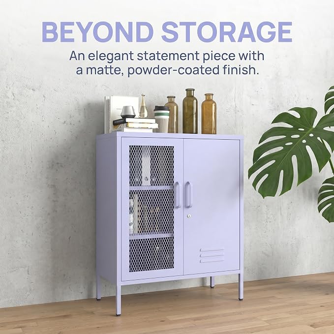 33" Tall Purple Metal Locker Storage Cabinet with Lock Left Glass Door and Right Metal Door 2 Adjustable Shelves Steel Storage Organizer for Foyer Living Room Size：33" H X 29.5" W X 13.8" D