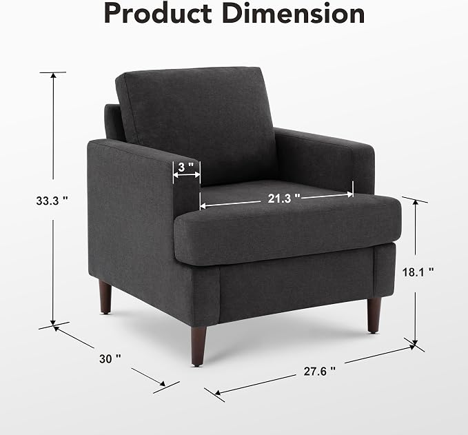 Weture Mid-Century Accent Chair,Modern Linen Fabric Armchair for Living Room,Comfy Upholstered Reading Accent Chairs for Bedroom,Single Sofa Chair with Wood Legs (Dark Grey, 2 Pack)