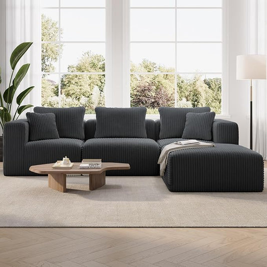 Novilla 106" Modular Sectional Sofa, Modern Cloud Sectional Couch with Smarts Coil® Support, L-Shape Boneless Couch for Living Room Apartments, No Assembly Required, Dark Gray (3 Seat w/ 1 Ottoman)