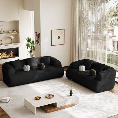 Oversized Sectional Sofa for Living Room, 91" + 76'' Modern Luxury Plush Chenille Extra Deep & Wide Seat Curved Cloud Couch with Throw Pillows, No Assembly Needed, Black