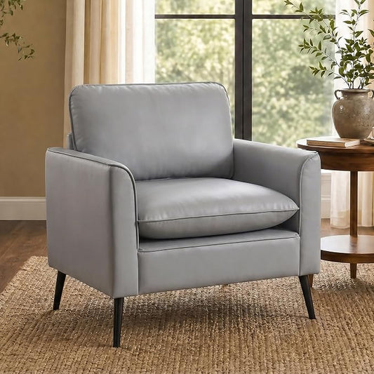 TYBOATLE Accent Chair, Faux Leather Chairs, Mid Century Modern Comfy Living Room Chairs, Cozy Office Reading Chair, Reception Armchairs for Office, Bedroom, Waiting Room (Grey) (1)