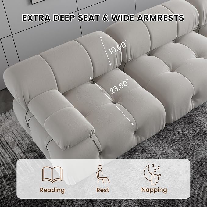 104" Convertible Modular Sectional Sofa, L-Shaped Velvet Sectional Couch with Chaise Ottoman, Minimalist Modern Sofas for Living Room Bedroom Office Apartment (Beige)