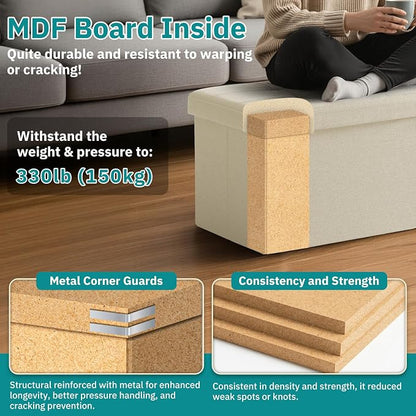35-INCH Storage Ottoman Bench, Footrest with Storage, End of Bed Bench Coffee Table for Living Room, Bedroom, Entryway, Beige