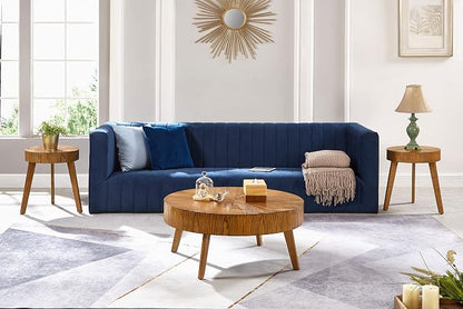 Nesting Round Oak Wood Coffee Table Set of 2 for Living Room - Wooden Circle Coffee Table ＆ End Table Side Tables for Apartment (Espresso,31x31x14 in)