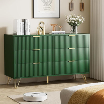 Furniway Green Dresser for Bedroom, Modern Dresser with Gold Metal Handles & Chests of Drawers for Bedroom, 15.7" D x 47.2" W x 29.5" H