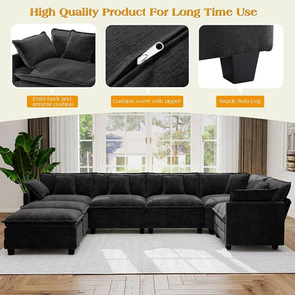 113.8" Modular Sectional Sofa,Cloud Couch for Living Room,Modern Deep Seat Sofa 5 Seater Chenille Fabric Comfy L Shaped Couches with Throw Pillows & Movable Ottoman for Apartment