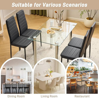 Karl home Dining Chairs Set of 4, PU Leather & High Back, Black | Black kitchen chairs with padded seats & foot cap protection for dining kitchen living room,300lbs capacity,space-saving