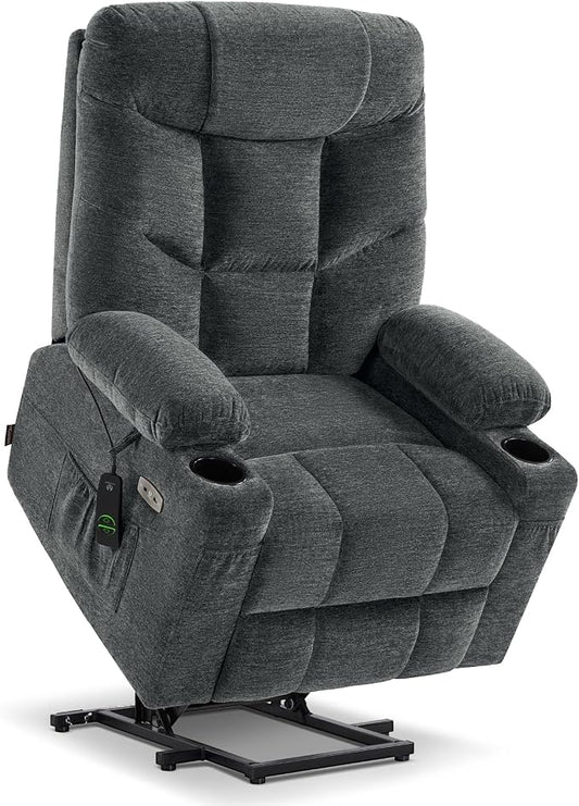 MCombo Power Lift Recliner Chair with Extended Footrest for Elderly People, Fabric 7283 (Dark Gray, Large)