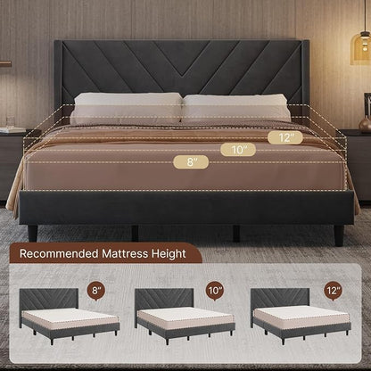 Yaheetech King Bed Frame Upholstered Platform Bed/Wooden Slat Support/Tufted Headboard with Wing Side/Mattress Foundation/No Box Spring Needed,Dark Gray King