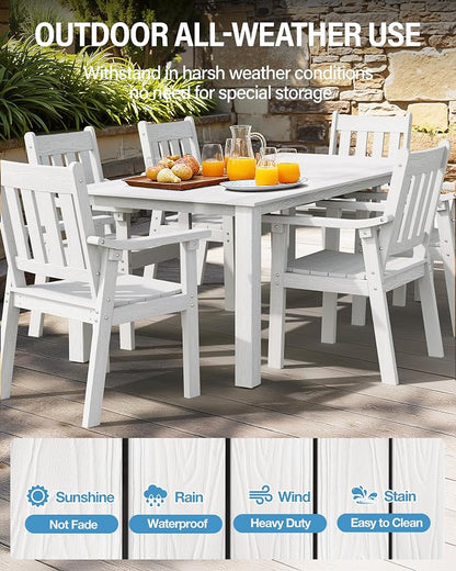 YEFU Patio Dining Chairs Set of 4: All Weather Outdoor Dining Chairs with Wide Curved Seat and Backrest - Outdoor Furniture Plastic for Outside Backyard/Garden/Porch/Deck 350lbs Capacity White