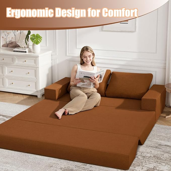 COMAX Futon Sofa Bed, Convertible Sofa Bed, Folding Boneless Couches | Boneless Couch for living room, 4‑in‑1 Fold Out Small Foldable Loveseat Floor Sleeper Mattress Lounge Space‑Saving
