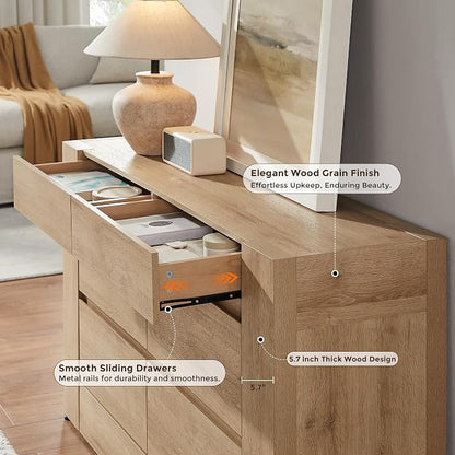 OKD 6 Drawer Dresser for Bedroom, 54" Wide Chest of Drawers with Thick Wood Design, Handleless, Modern Bedroom Dresser, Storage Organizer for Living Room/Entryway/Hallway, Natural Oak