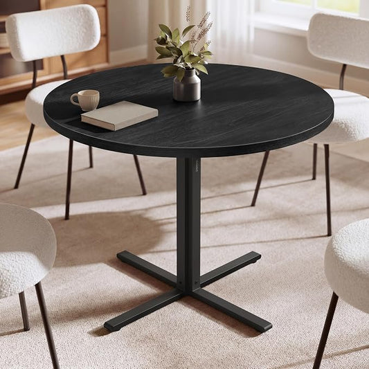 VASAGLE Dining Table, Small Round Kitchen Table for 4 People, 31.5 x 29.4 Inches, for Dining Room, Living Room, Modern, Water-Resistant, Ebony Black UKDT082B101S