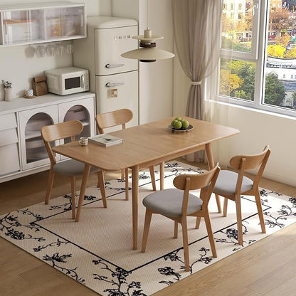 47’’-63’’ 100% Oak Extendable Dining Table and Chairs Set for 4, Solid Wood Folding Kitchen Table, Mid Century Modern Dinner Table for Kitchen, Living Room, Natural (47''-63''+4 Cushion Chairs-YC)