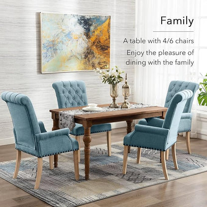 adochr Upholstered Fabric Accent Dining Chair, Elegant Tufted Club Dining Room Kitchen Room Arm Dining Chair, Light Blue