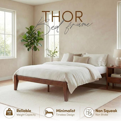 Thor Premium Solid Wood Bed Frame Queen, Japanese Joinery Bed Frame with Wood Slat Support, Platform Bed, No Box Spring Needed, Easy Assembly, Minimalist & Modern Style (Mahogany)