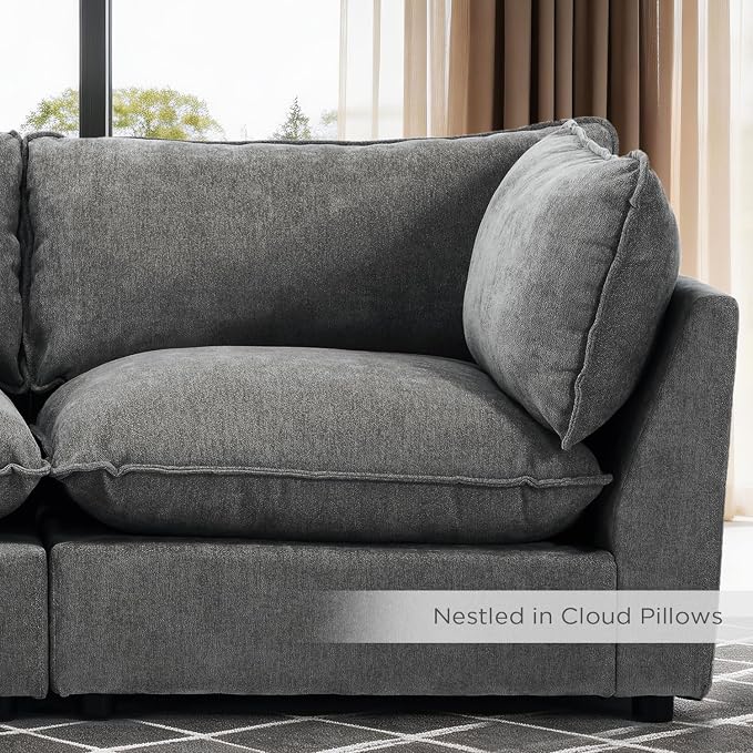 Iroomy Modular Sectional Sofa, Oversized Chenille Cloud Couch, Deep Comfy Seat, 6-Seater Sofas Couches for Living Room, Dark Grey